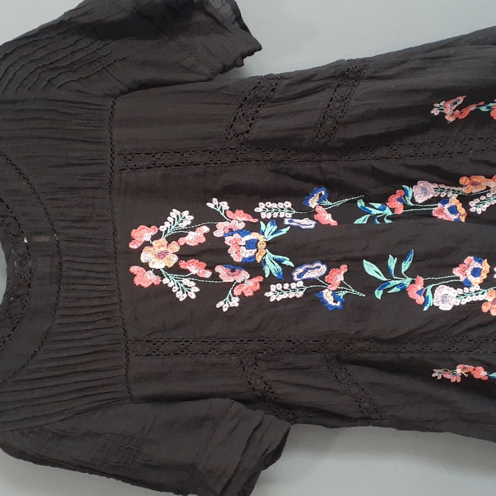 Free people black tunic embroidery floral Boho Festival   top size xs - Picture 2 of 16